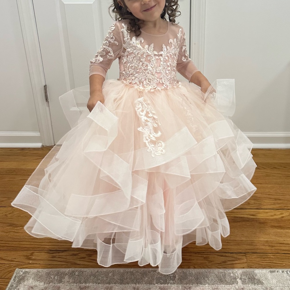 Blush Pink Ruffled Tulle Party Dress